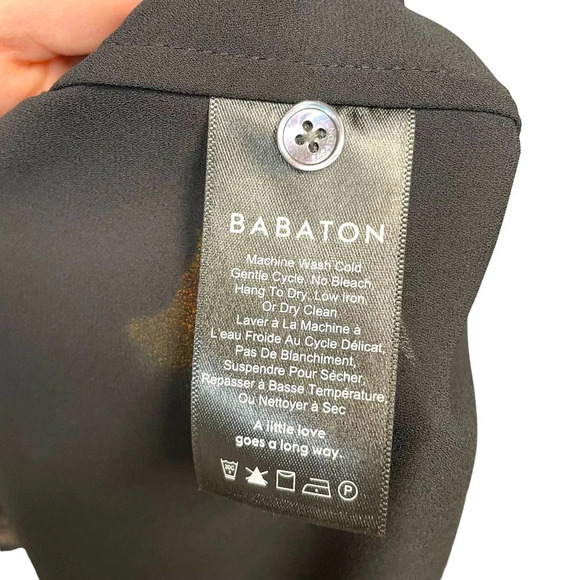Aritzia Babaton Blouse Top Button Down Collarless Long Sleeve Satin Black Small - Picture 8 of 9